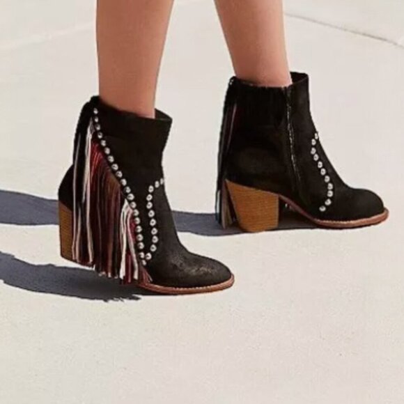 Free People Jeffrey Campbell Meadow Fields Suede Fringe Studs Ankle Bootie - Picture 16 of 16